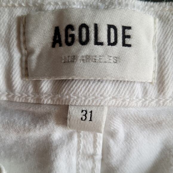 AGOLDE Toni Jeans Straight Distressed Mid Rise Measures 33 White Grunge Parisian - Picture 8 of 11